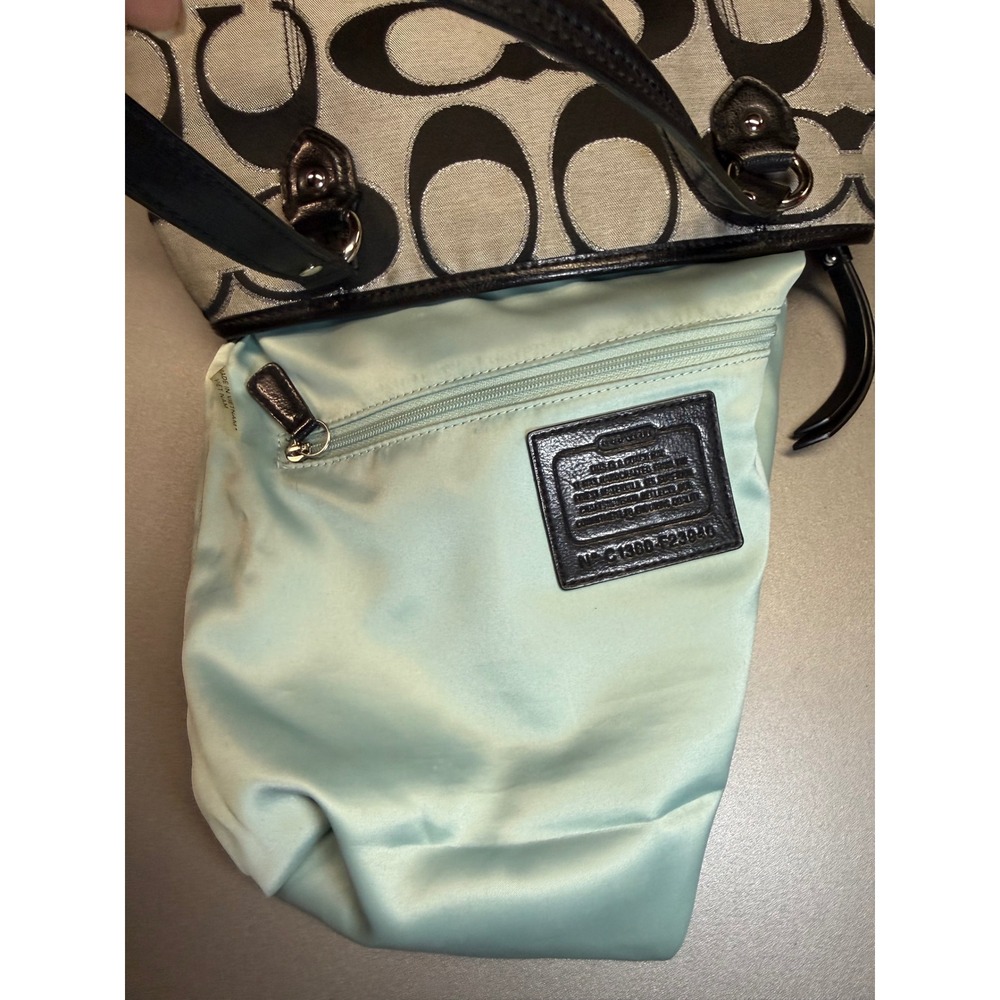 Coach Signature Jacquard Tote Bag Black Grey Monogram Leather Trim Zip Top - Picture 12 of 16